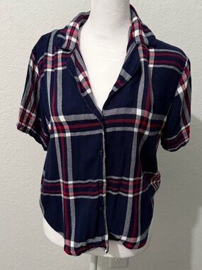 Rails Navy Plaid Button-Front Women’s Top size S